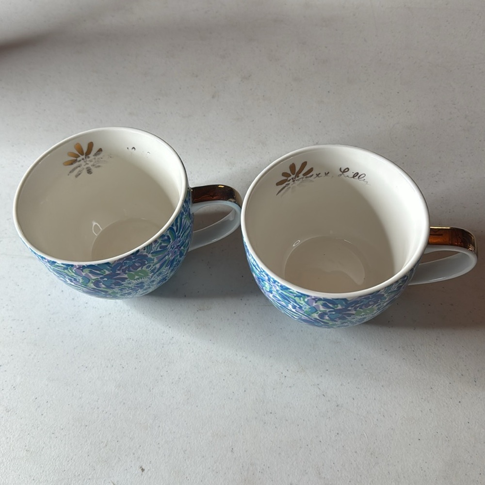 Lilly Pulitzer 12oz Ceramic Mugs Blue Floral Pair of 2 - Picture 3 of 11